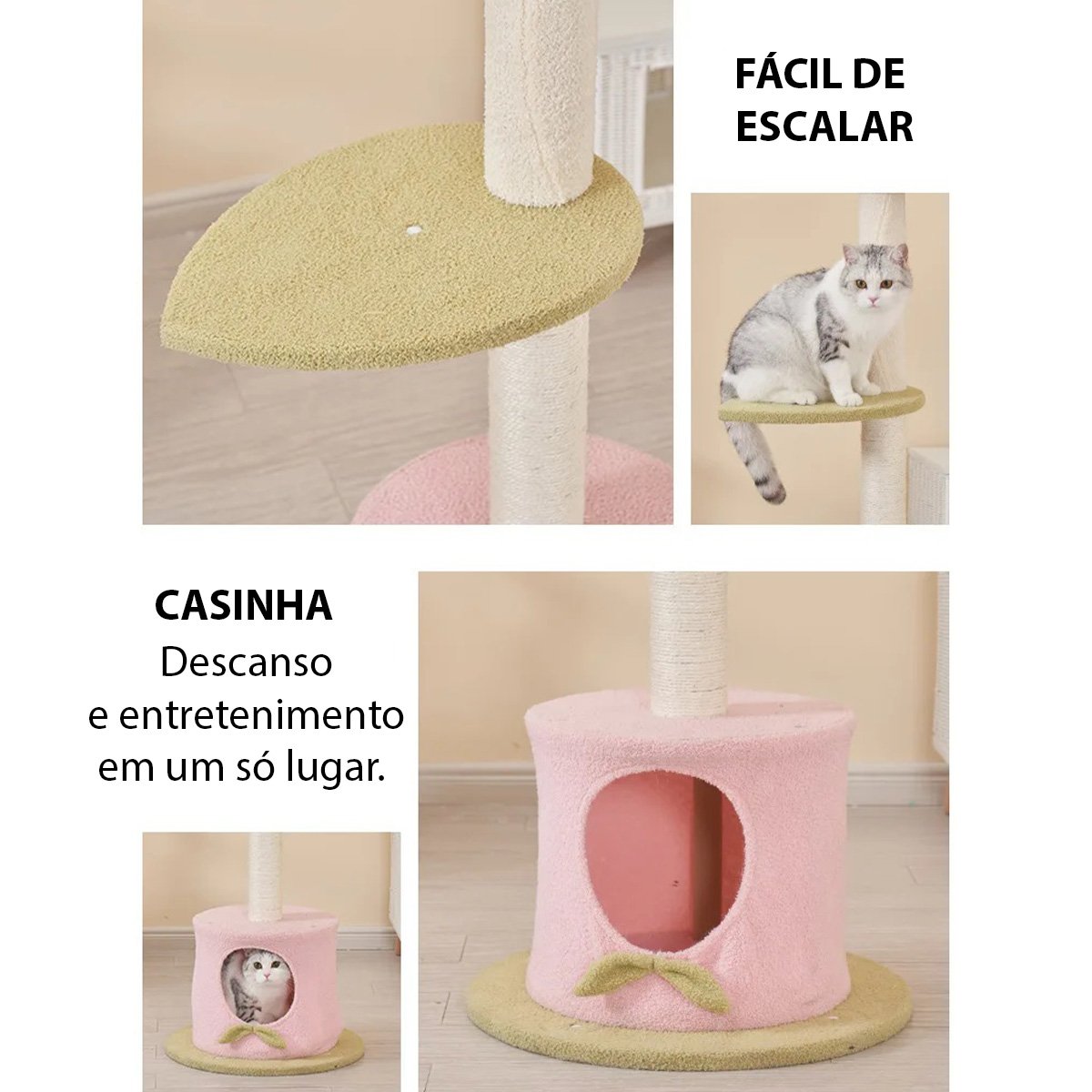 Arranhador de Gato Felino Pet Torre 5 Modos Casinha Brinquedo Descanso Sisal Escala Macio Confortave - 18