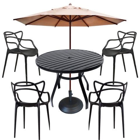 Jogo de Mesa para Piscina 4 Cadeiras de Jardim Resistente a Sol e Chuva
