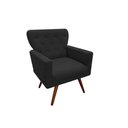 Ver imagem 3 de Kit Namoradeira + 2 Poltronas Decorativa Aurora Suede Preto Pés Madeira Ms Decor