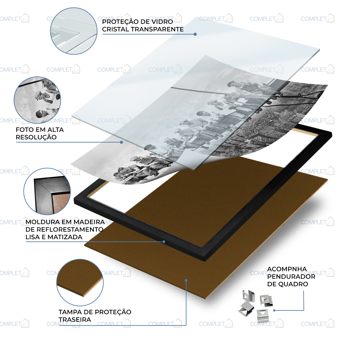 Quadro Trabalhadores no Topo do Prédio Moldura e Vidro - 3