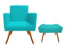Ver imagem 1 de Kit Poltrona Decorativa Nina + Puff Retangular Suede Azul Tifany Pés Madeira Ms Decor