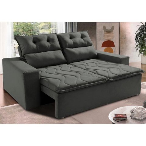 Sofá Retrátil e Reclinável 1.50m Cama Inbox Smal com Bordado Pantográfico Suede Cinza