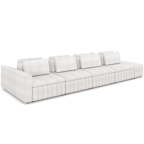 Sofá Ilha com Puff para Sala Living 465cm Amber M03 Bouclê Branco - Lyam Decor