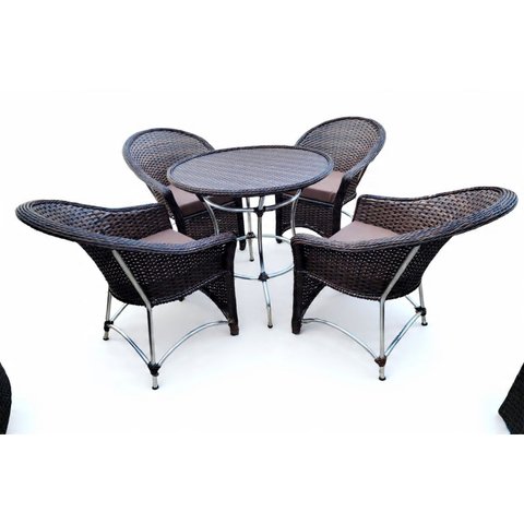 Conjunto 4 Cadeiras 1 Mesa Redonda Jardim Varanda Área Externa Aluminio Fibra Sintética Argila