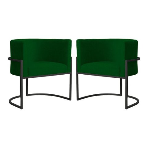 Kit 2 Poltrona Luana Suede Verde Base Preto Luxo - Fm