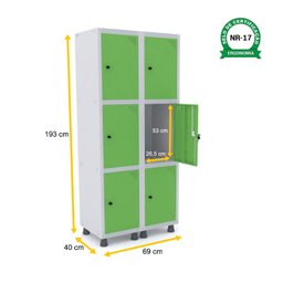 ROUPEIRO DE AÇO 2M 06 PORTAS PITÃO PANDIN - CINZA/VERDE GRP 502/6 DI - 2