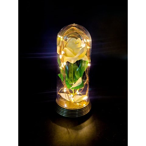 Luminária a Rosa Encantada a Bela e a Fera o Pequeno Príncipe Amor Lindo Média - Branco