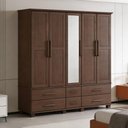 Ver imagem 3 de Guarda Roupa Casal com Espelho 5 Portas 6 Gavetas 208cm Madeira Maciça Zahav F06 Café - Lyam Decor