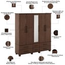 Ver imagem 5 de Guarda Roupa Casal com Espelho 5 Portas 6 Gavetas 208cm Madeira Maciça Zahav F06 Café - Lyam Decor