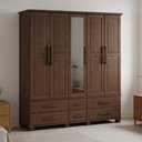 Ver imagem 4 de Guarda Roupa Casal com Espelho 5 Portas 6 Gavetas 208cm Madeira Maciça Zahav F06 Café - Lyam Decor