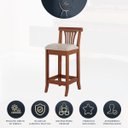 Ver imagem 4 de Kit 5 Banquetas Média Estofada Encosto Valentina 36x90Cm Bancada Madeira Maciça Linho Bege M58 - RMI