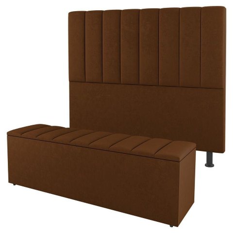 Kit Cabeceira E Baú Cama Box King 195Cm Suede Terracota