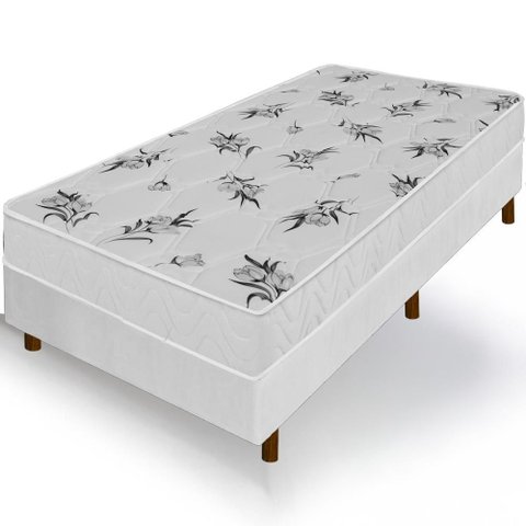 Cama Box Branca + Colchão Solteiro King Castelar Branco Espuma D33 Bordado 96x203x57cm