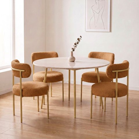 Cadeira Sala de Jantar Margara Kit 4 Aço Dourado Bouclê Ted D03 - D'Rossi