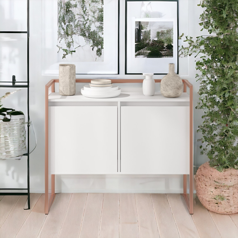 Aparador Buffet 2 Portas Industrial Roma Branco Cobre