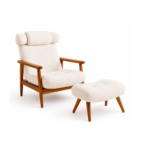 Kit Poltrona com Puff Lira Fixo Bouclé Off White - Sallar Home