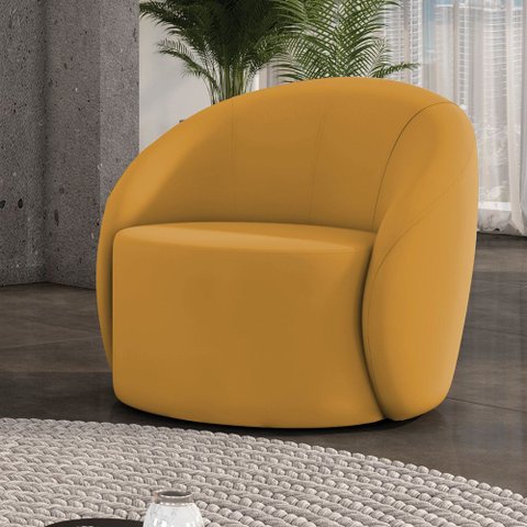 Poltrona Decorativa Orgânica Giratória Lua Veludo Mostarda D03 - D’Rossi