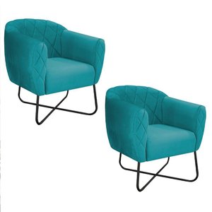 Kit 02 Poltronas Preta Suede - Cor Azul Turquesa
