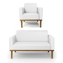 Ver imagem 1 de Conjunto Poltrona e Namoradeira Decorativa Isabella Pés Fixo em Madeira Castanho Pu Branco G19 - Gra