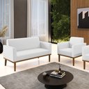 Ver imagem 2 de Conjunto Poltrona e Namoradeira Decorativa Isabella Pés Fixo em Madeira Castanho Pu Branco G19 - Gra