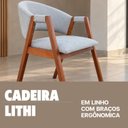 Ver imagem 5 de Kit 2 Lithi Revestidas em Linho Aveia Madeira Maciça com Braços Confortáveis & Delicada