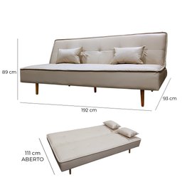 Sofá Cama Silver 3 Lugares Reclinável 1,92 Material Sintético Bege - Star Confort - 9