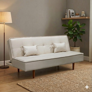 Sofá Cama Silver 3 Lugares Reclinável 1,92 Material Sintético Bege - Star Confort