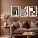 Ver imagem 1 de Kit 3 Quadros Artes Bauhaus Preto e Marrom 24x18cm - com Vidro:moldura Branca