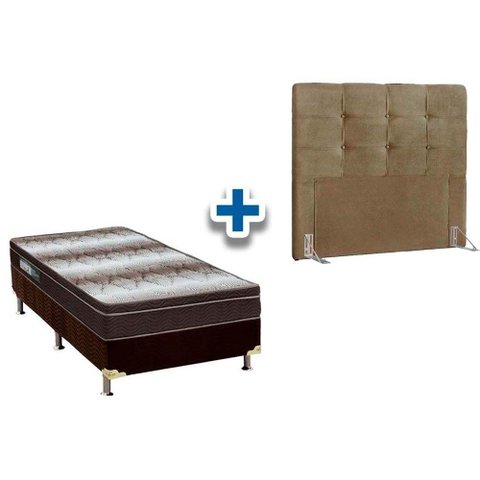 Cama Box Solteiro Crc + Colchão Ortopédico Light Ortobom + Cabeceira Clean Marrom
