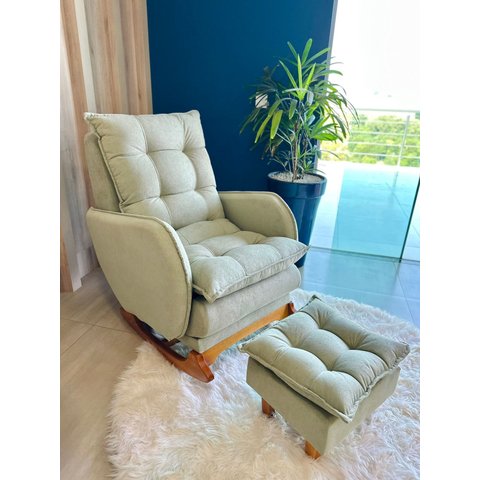 Poltrona Cadeira de Amamentação Balanço e Puff Ternura Begeclaro