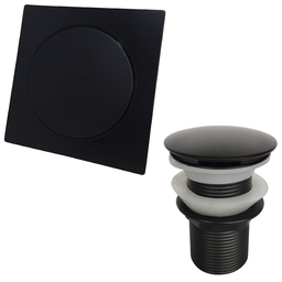 Jogo Inox Preto Valvula click 1 1/4 Para Pia E Ralo Click Quadrado 15x15 Para Banheiro Lavatorio Kit - 1