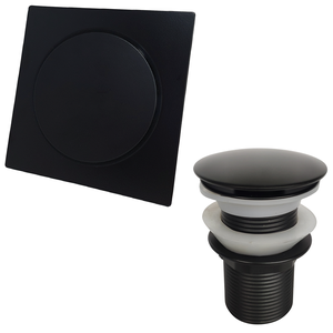 Jogo Inox Preto Valvula click 1 1/4 Para Pia E Ralo Click Quadrado 15x15 Para Banheiro Lavatorio Kit