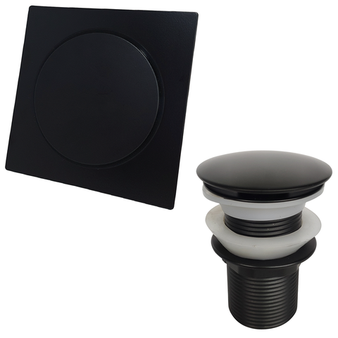 Jogo Inox Preto Valvula click 1 1/4 Para Pia E Ralo Click Quadrado 15x15 Para Banheiro Lavatorio Kit