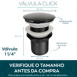 Jogo Inox Preto Valvula click 1 1/4 Para Pia E Ralo Click Quadrado 15x15 Para Banheiro Lavatorio Kit - 3