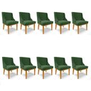 Ver imagem 1 de Kit 10 Cadeiras de Jantar Liz Suede Base Fixa Madeira Castanho - D’Rossi - Verde