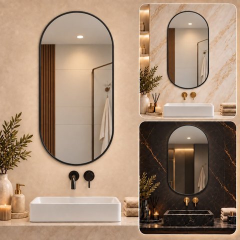 Espelho Decorativo Cápsula Borda Preta 60x100cm Luxo Goldenx
