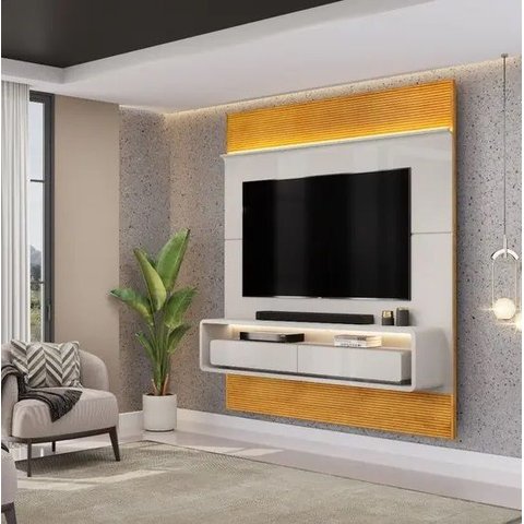 Painel Ripado para Tv até 70 Polegadas com Led 2 Gavetas em Mdf Taylor Dj Móveis