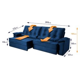 Sofá Retrátil Reclinável 300cm Ascari Suede Velut com molas Ensacadas - King House - 3