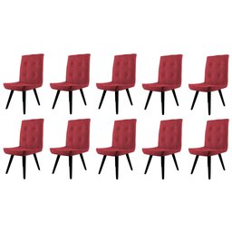 Conjunto 10 Cadeira de Jantar Drop Com Botão Base Pé Palito Preto Suede Vermelho - Amey Decor - 1
