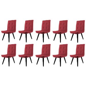 Conjunto 10 Cadeira de Jantar Drop Com Botão Base Pé Palito Preto Suede Vermelho - Amey Decor