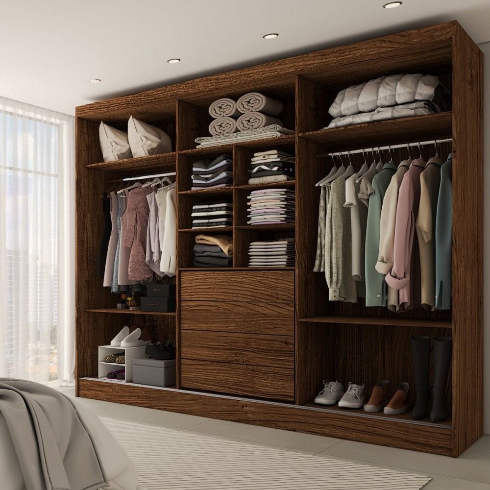 Guarda-roupa Casal Europa 3 Portas 4 Gavetas 100% Mdf Castanho