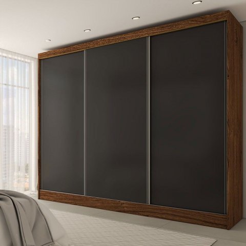 Guarda-roupa Casal Europa 3 Portas 4 Gavetas 100% Mdf Castanho/preto - Panorama Móveis
