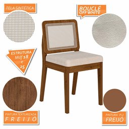 Mesa Redonda C/vidro 4 Cadeiras Sextavada Cali Fre/off/bouclé Off - Ma Freijó/off Premium/boucl - 6