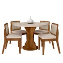 Ver imagem 1 de Mesa Redonda C/vidro 4 Cadeiras Sextavada Cali Fre/off/bouclé Off - Ma Freijó/off Premium/boucl