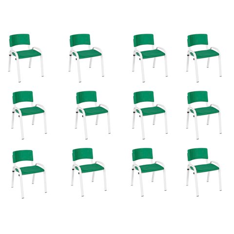 Kit 12 Cadeiras Infantil Iso, Escola, Base Branca- Verde Escuro