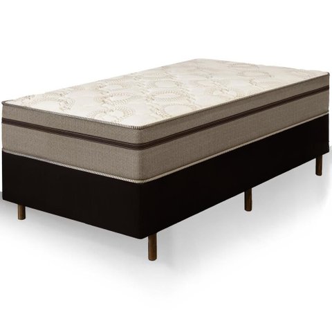 Cama Box Preta + Colchão Solteiro King Bariloche Tabaco Molas Ensacadas One Face 96x203x63cm