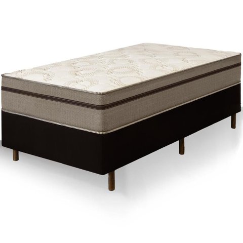 Cama Box Preta + Colchão Solteiro King Bariloche Tabaco Molas Ensacadas One Face 96x203x63cm