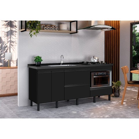 Gabinete Cozinha Mdf 1,94m Completo com Espaço para Forno:preto