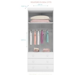 Guarda Roupa Infantil Com 2 Portas e 3 Gavetas Eloisa Cor Branco Phoenix Baby 5550 - BRANCO - 3