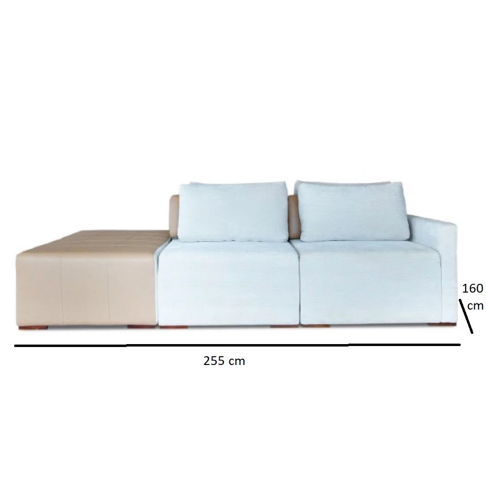 Sofá Ilha Mônaco com Puff Modular 255 Cm Bouclê Off White e Sintético Caramelo - 3